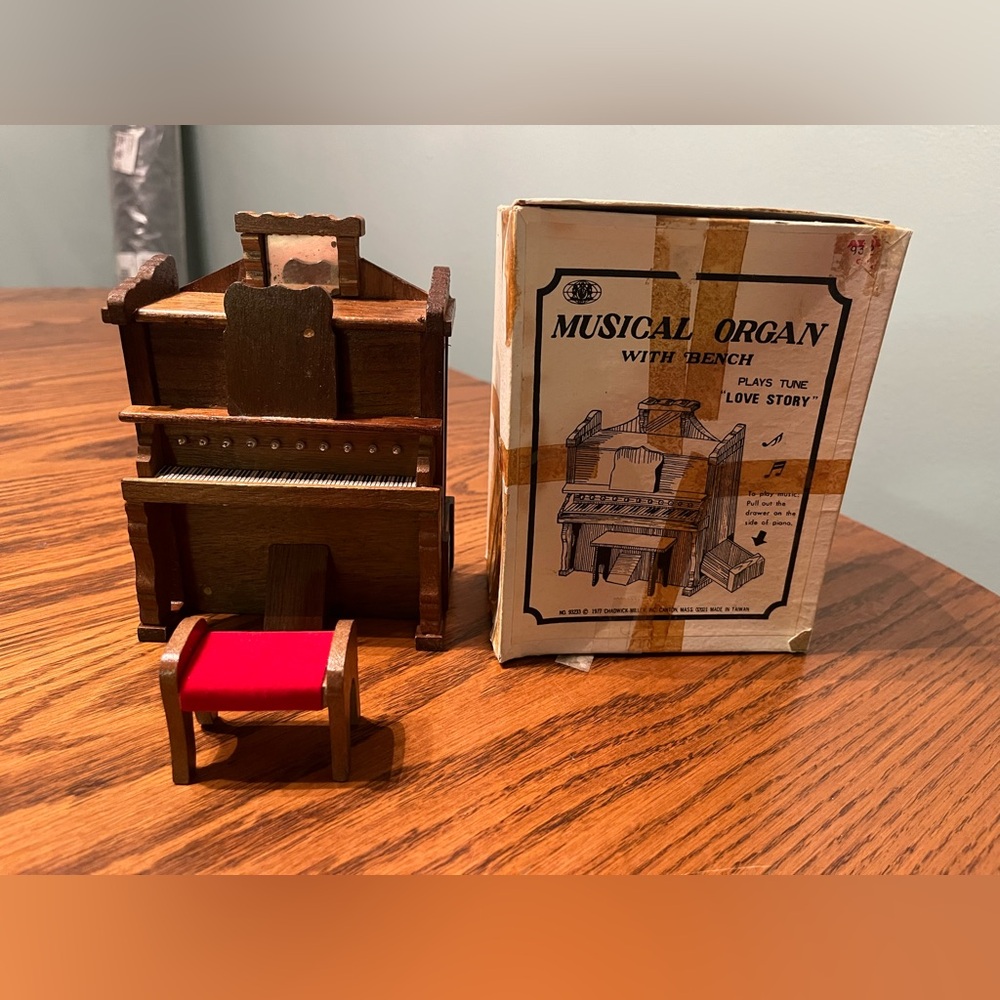 Dollhouse Miniature Musical Organ with Bench 
And internal music box